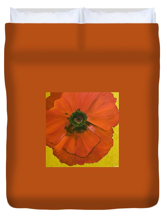 Poppy Flower Red Gold Vivid Nature Flowers Poppies Duvet Cover featuring the painting Poppy by Brenda Salamone