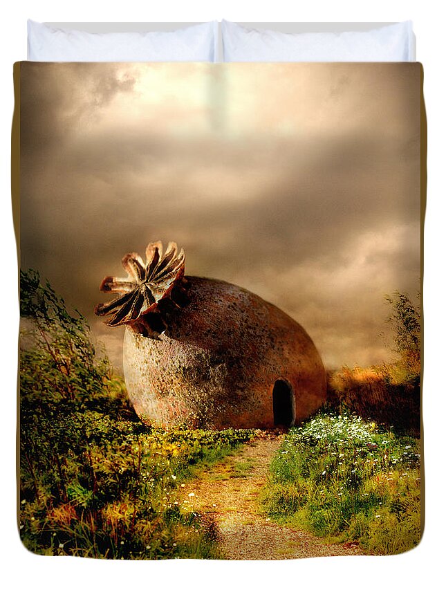 Scenery Duvet Cover featuring the photograph Poppy house in a sunny day by Jaroslaw Blaminsky