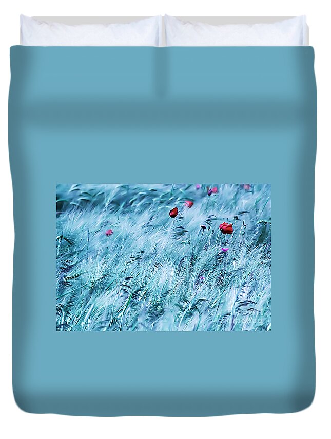  Flower Duvet Cover featuring the digital art Poppy In Wheat Field by Odon Czintos