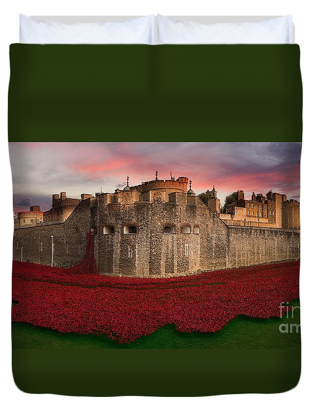 Poppies Duvet Cover featuring the digital art Poppy Sea by Airpower Art