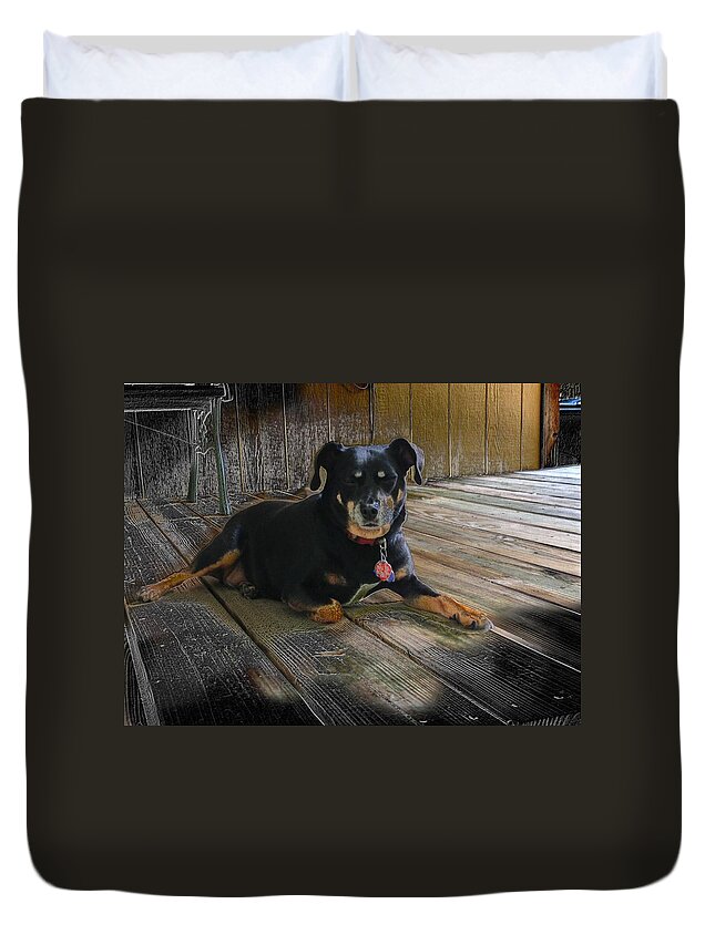 Dog Duvet Cover featuring the photograph Porch Patrol by John Duplantis