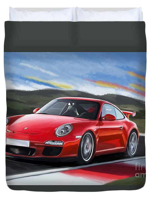 Porsche Duvet Cover featuring the painting Porsche 911 GT3 by Tim Gilliland