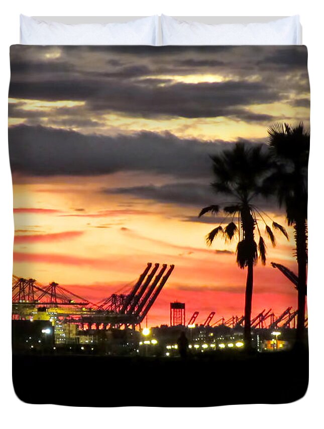 Port Of Long Beach Duvet Cover featuring the photograph Port of Long Beach by Jennie Breeze