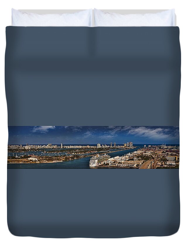 Metro Duvet Cover featuring the photograph Port Of Miami Panoramic by Susan Candelario