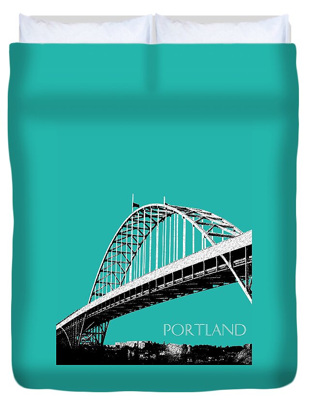 Architecture Duvet Cover featuring the digital art Portland Bridge - Teal by DB Artist