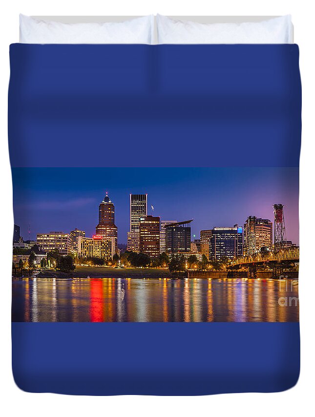 Architecture Duvet Cover featuring the photograph Portland Skyline PM by Brian Jannsen