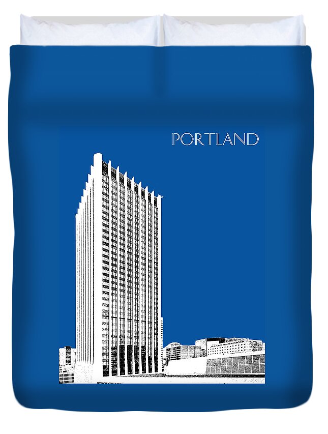 Architecture Duvet Cover featuring the digital art Portland Skyline Wells Fargo Building - Royal Blue by DB Artist