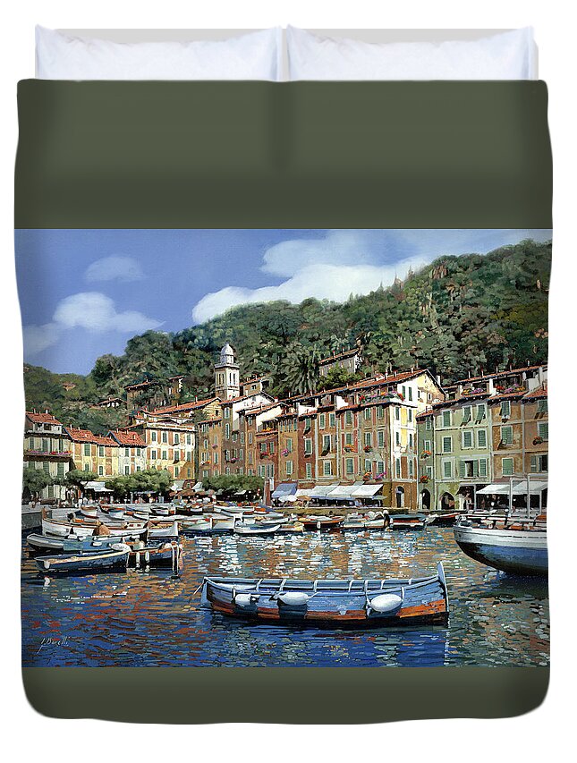 Portofino Duvet Cover featuring the painting Portofino by Guido Borelli