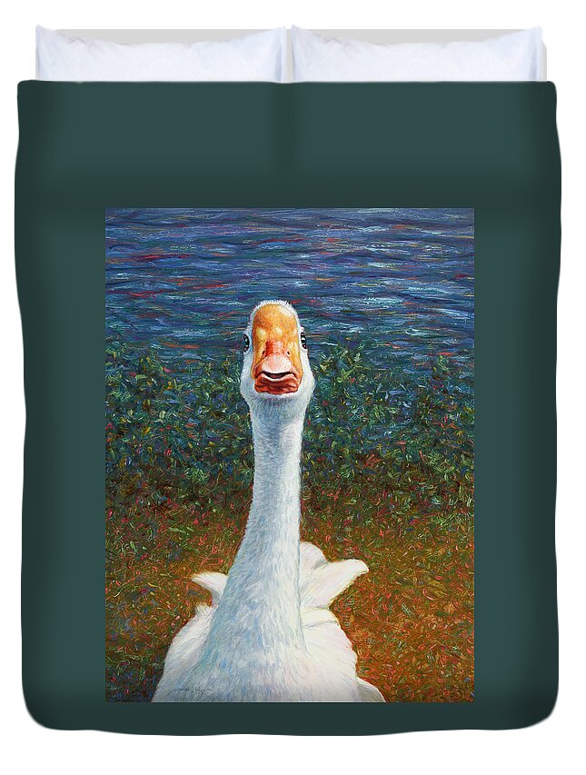 Goose Duvet Cover featuring the painting Portrait of a Goose by James W Johnson