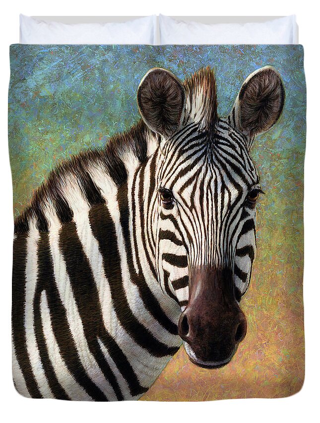 Square Duvet Cover featuring the painting Portrait of a Zebra - Square by James W Johnson