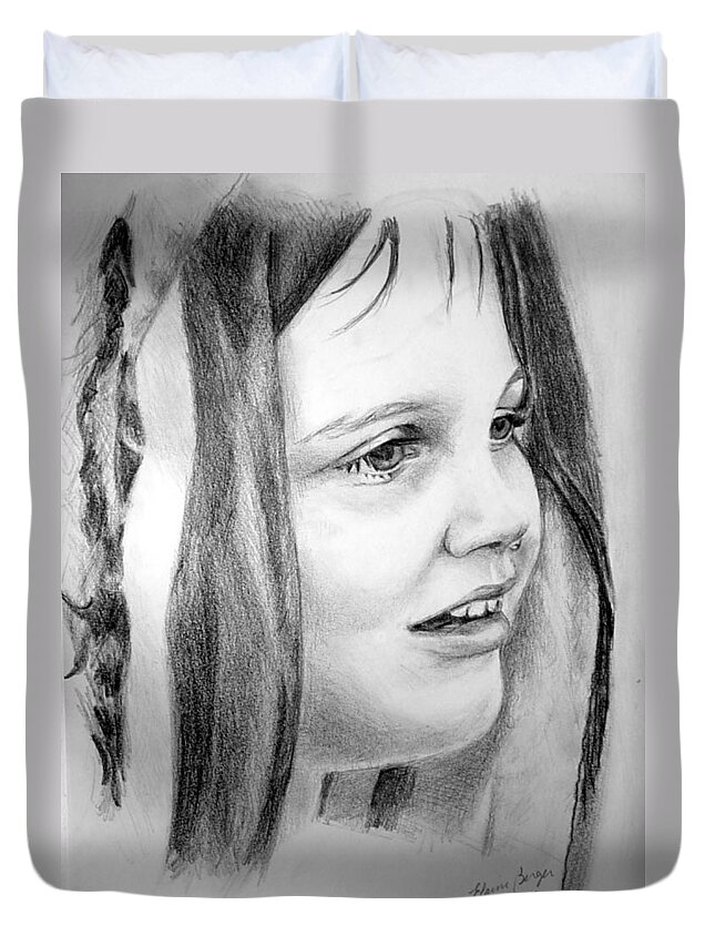 Charcoal Duvet Cover featuring the drawing Portrait of Amy by Elaine Berger