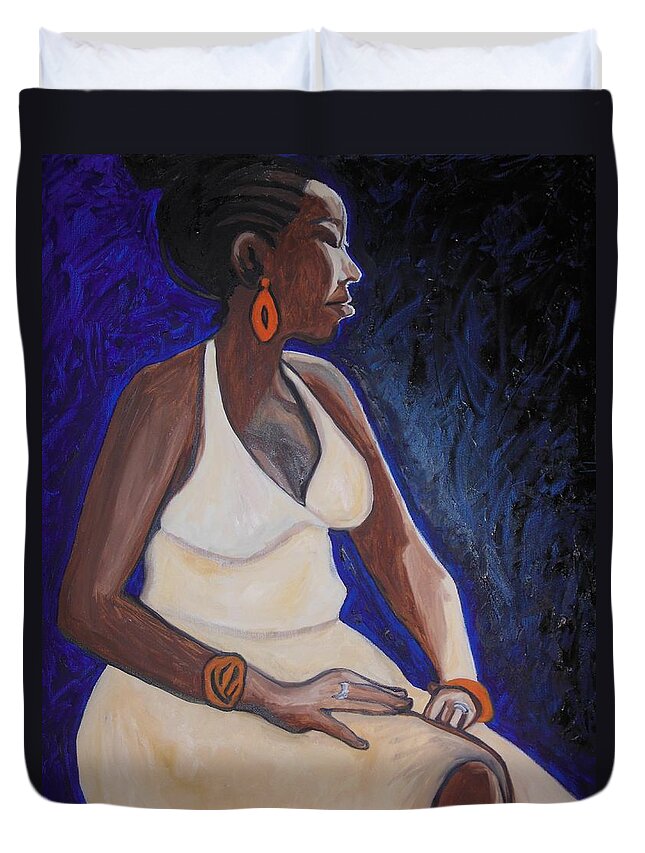 Portrait Of An Ethiopian Woman Duvet Cover featuring the painting Portrait of an Ethiopian Woman by Esther Newman-Cohen