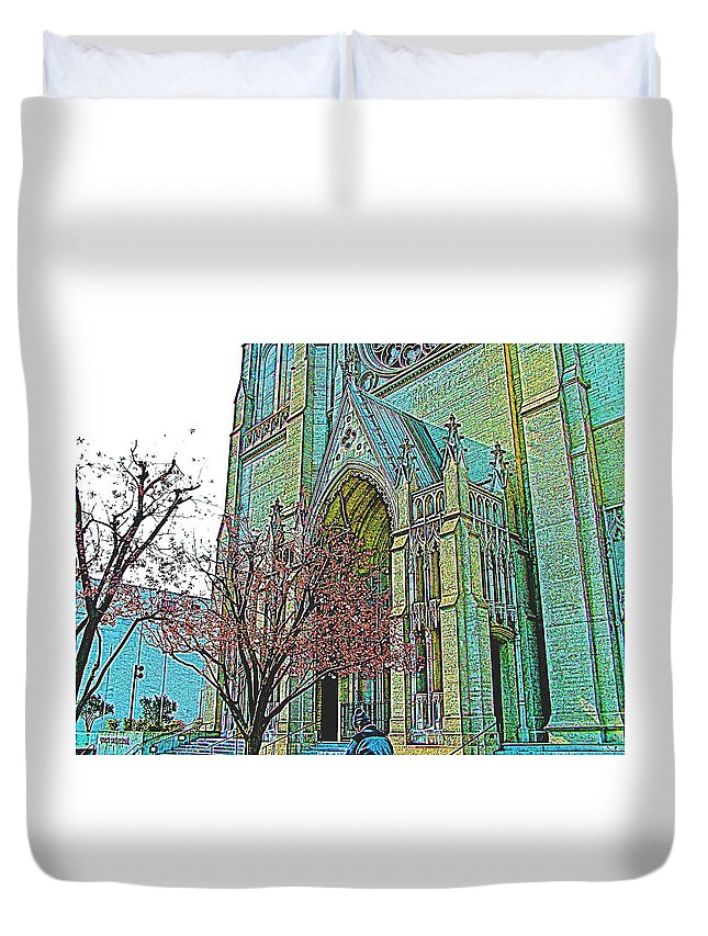 Grace Cathedral In San Francisco Duvet Cover featuring the photograph Portrait of Grace Cathedral in San Francisco-California by Ruth Hager