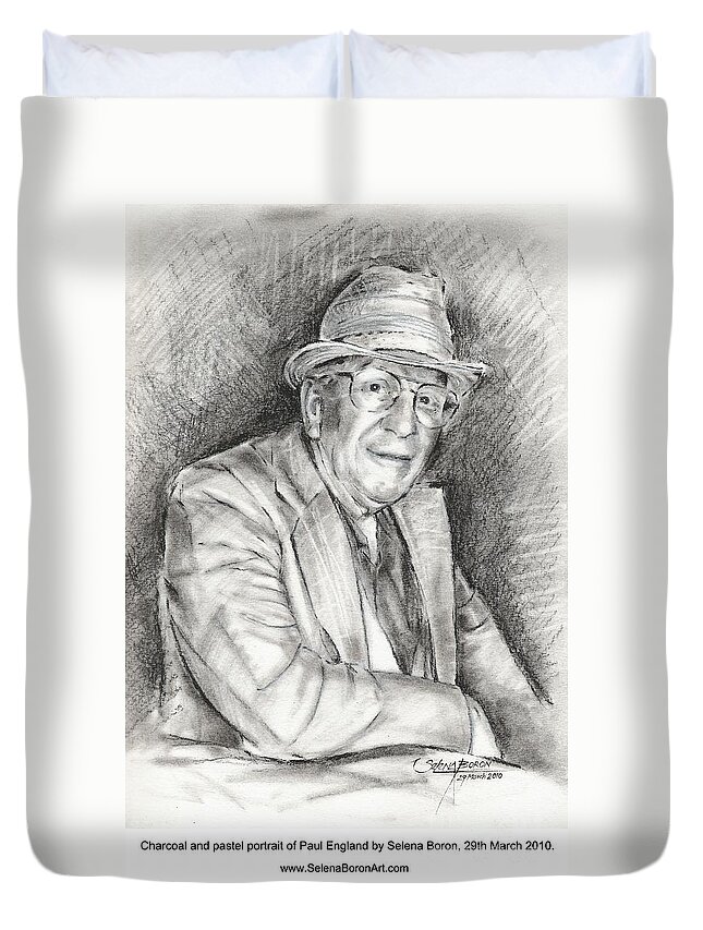 Portrait Duvet Cover featuring the drawing Portrait of Paul England by Selena Boron