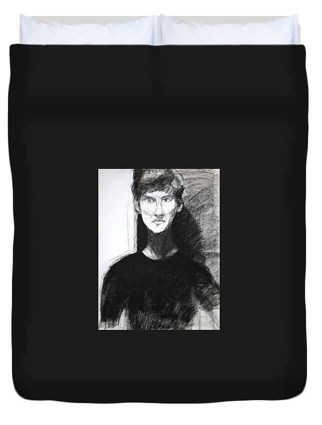 Portrait Duvet Cover featuring the drawing Portrait of Troy 2 by Anita Dale Livaditis