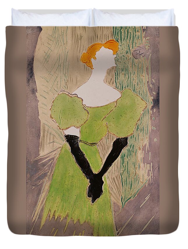 Female Duvet Cover featuring the painting Portrait Of Yvette Guilbert by Henri de Toulouse-Lautrec