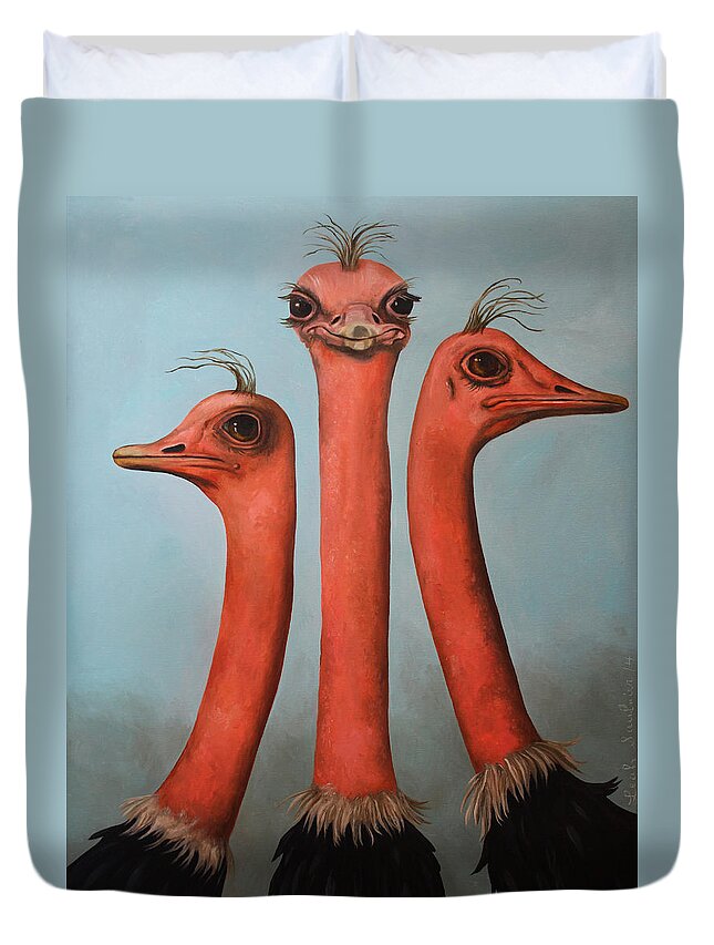 Ostriches Duvet Cover featuring the painting Posers 2 by Leah Saulnier The Painting Maniac