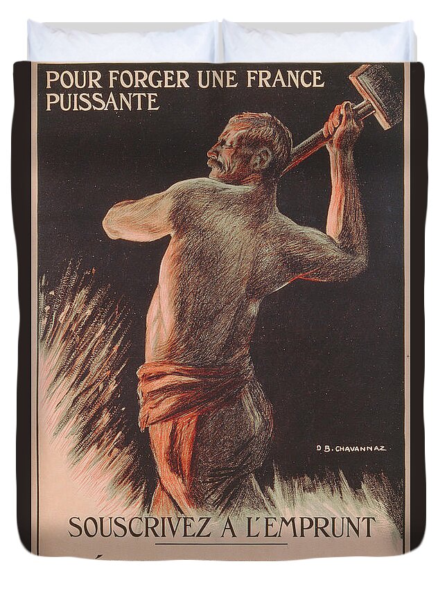 Advert Duvet Cover featuring the painting Poster Advertising the French National Loan by B Chavannaz