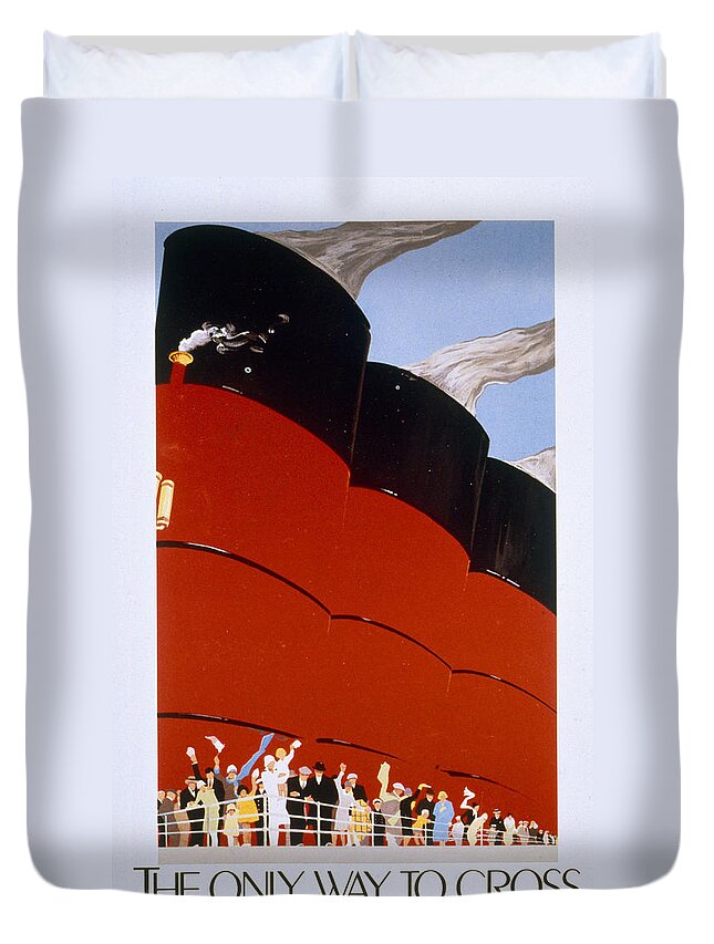 Ocean Liner Duvet Cover featuring the painting Poster Advertising The Rms Queen Mary by English School