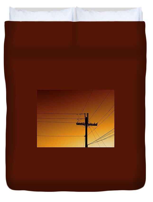 Power Lines Duvet Cover featuring the photograph Power Line Sunset by Don Spenner