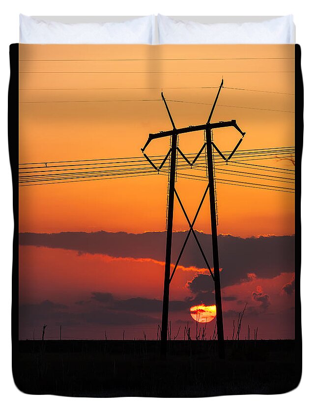 Power Tower Duvet Cover featuring the photograph Power Tower With Setting Sun by Ed Gleichman