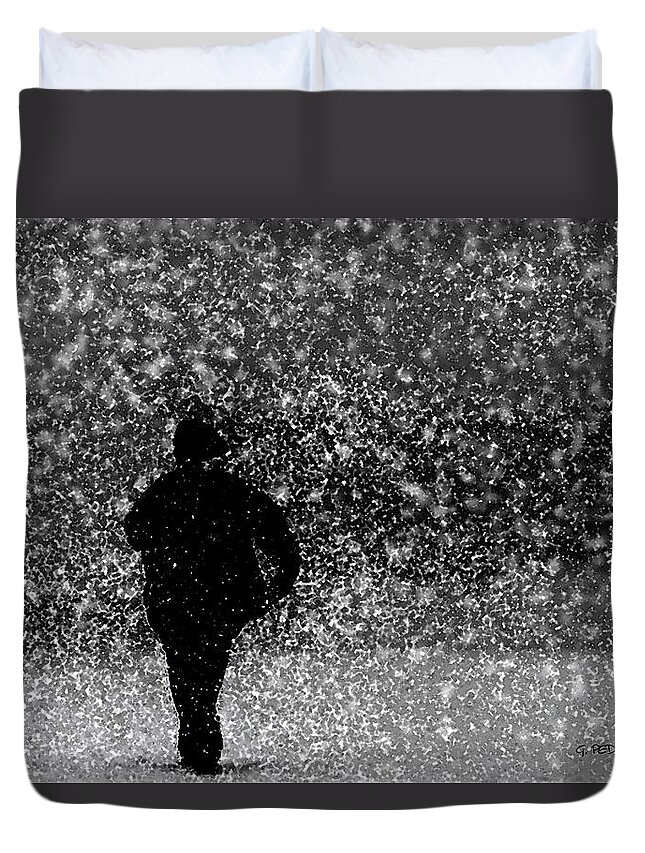 Snow Duvet Cover featuring the painting Power Walking in a Snow Storm by George Pedro