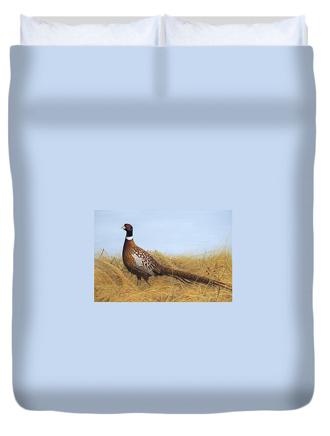 Ring-necked Pheasant Duvet Cover featuring the painting Prairie Splendor by Tammy Taylor