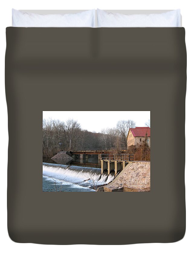 Delaware Canal Duvet Cover featuring the photograph Prallsville Mill by Christopher Plummer
