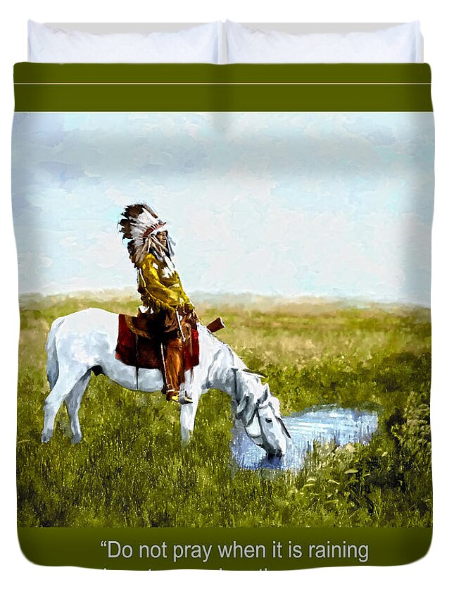 Native American Duvet Cover featuring the painting Prayer by Rick Mosher