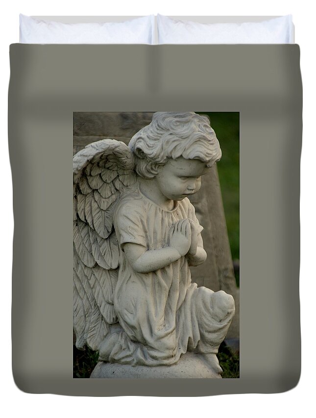 Angel Duvet Cover featuring the photograph Praying Angel by Valerie Collins