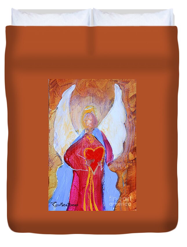 Angel. Heart Duvet Cover featuring the painting Precious Heart Angel by Robin Pedrero