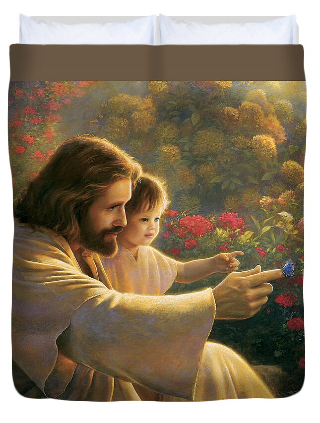 Jesus Duvet Cover featuring the painting Precious In His Sight by Greg Olsen