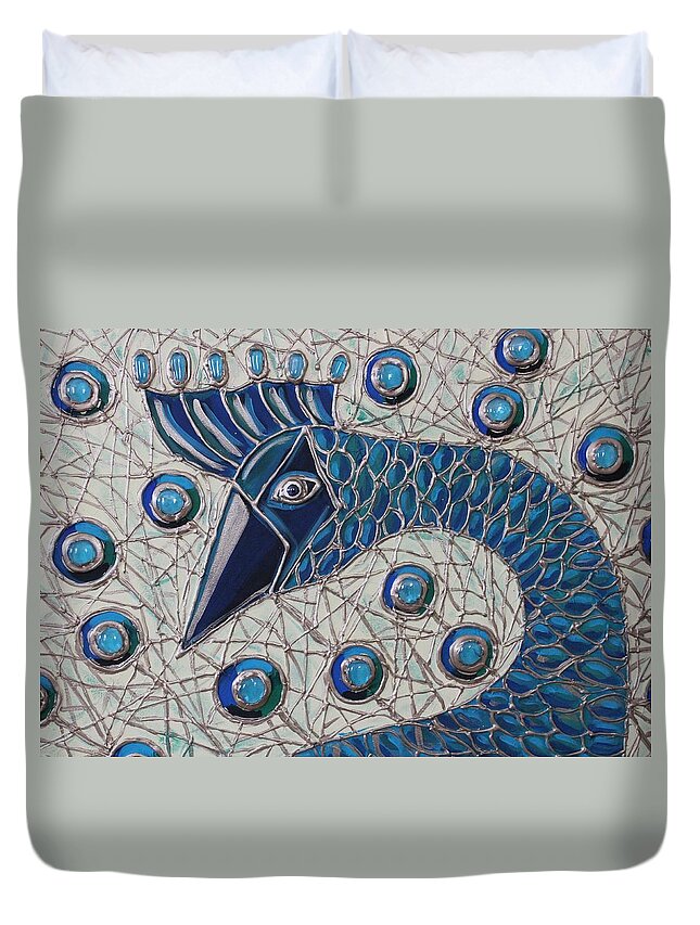 Peacock Duvet Cover featuring the painting Pretty as a Peacock 2 by Cynthia Snyder