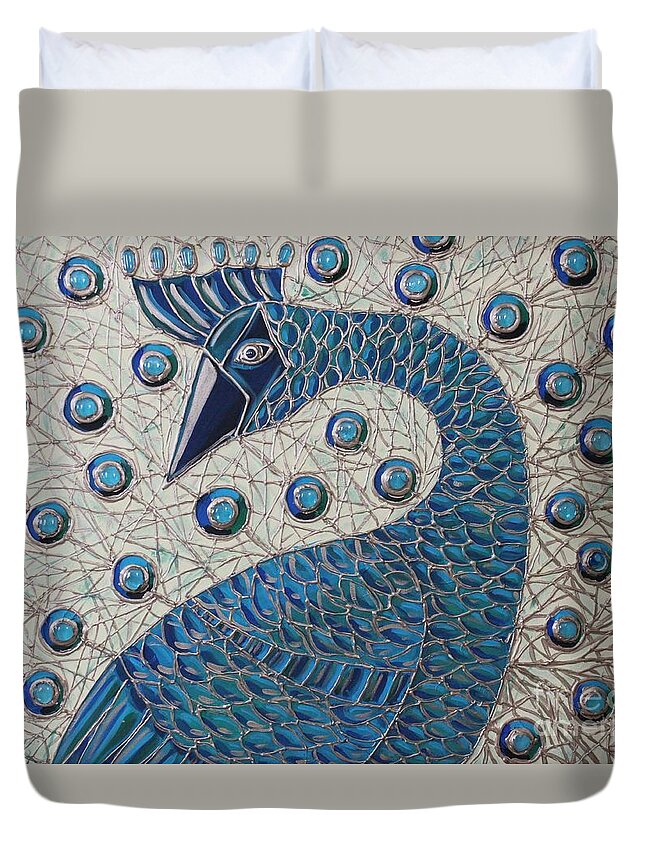 Peacock Duvet Cover featuring the painting Pretty as a Peacock by Cynthia Snyder
