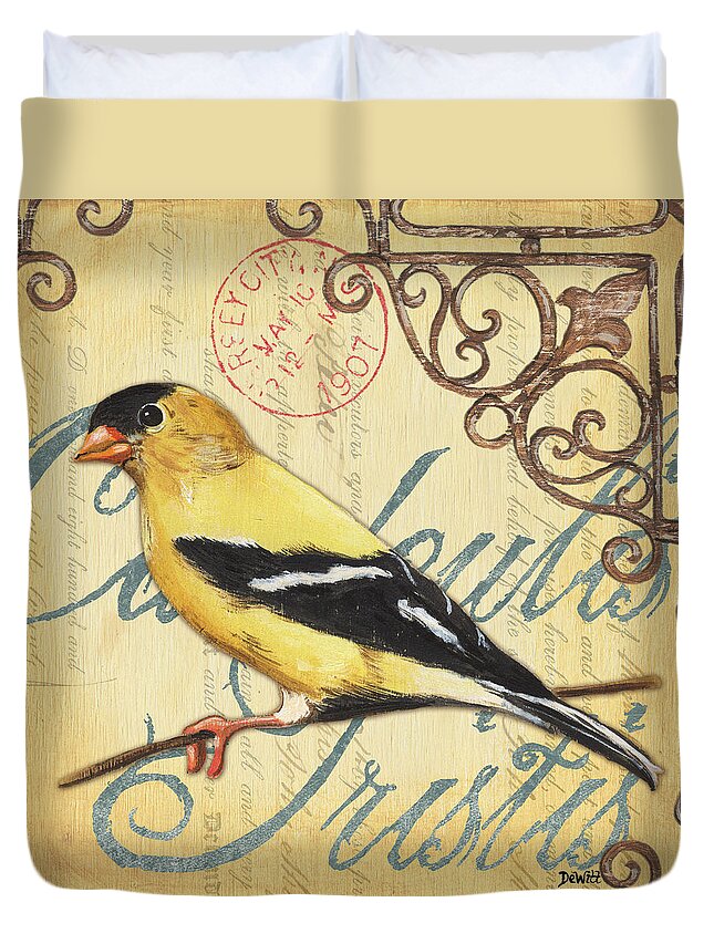 Goldfinch Duvet Cover featuring the painting Pretty Bird 3 by Debbie DeWitt