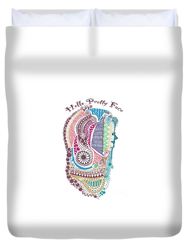 Zentangle Duvet Cover featuring the mixed media Pretty Face by Ruth Dailey