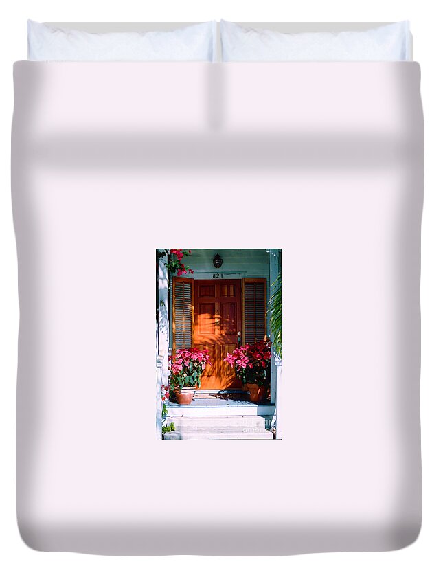 House Duvet Cover featuring the photograph Pretty House Door in Key West by Susanne Van Hulst