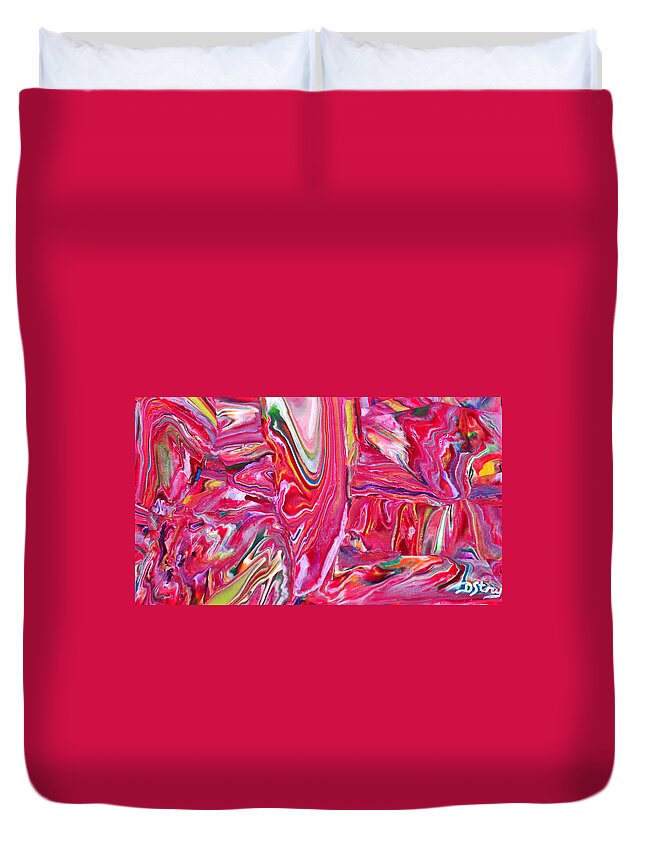 Abstract Duvet Cover featuring the mixed media Pretty in Pink by Deborah Stanley