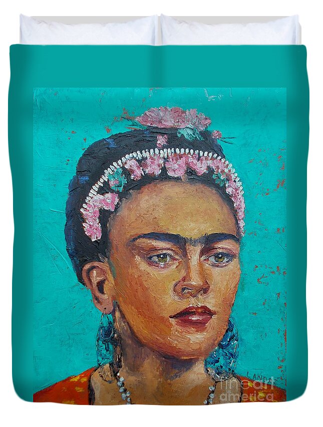 Woman Duvet Cover featuring the painting Princess Frida by Lilibeth Andre