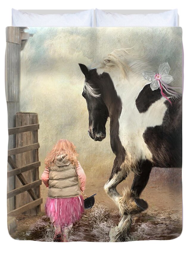 Gypsy Cob Duvet Cover featuring the digital art Princess Puddles and Sir Stamp Alot by Trudi Simmonds