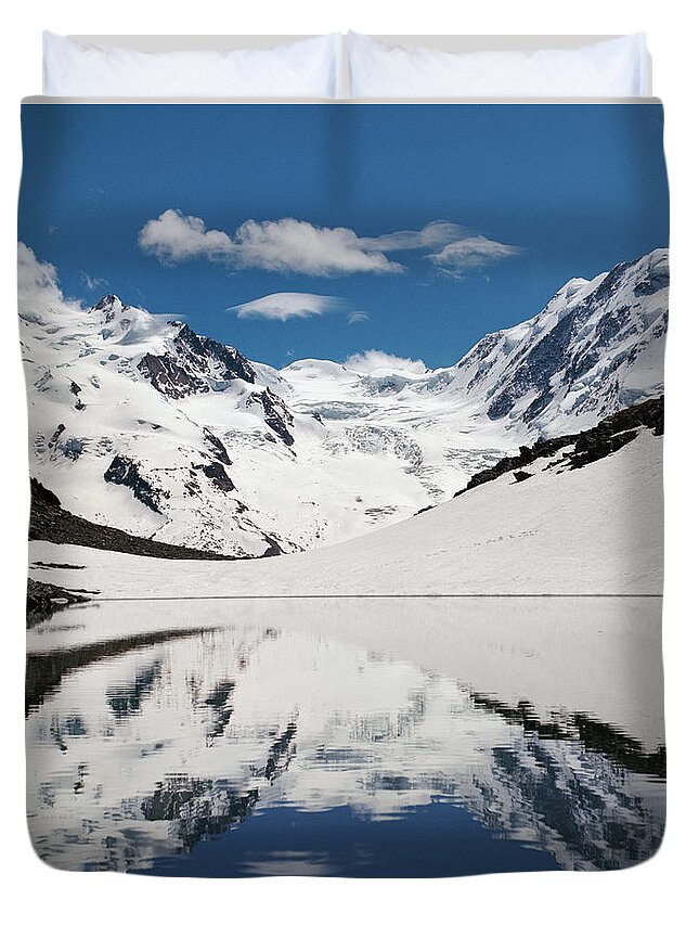 Scenics Duvet Cover featuring the photograph Pristine Lake And Snow-covered by Danielle D. Hughson