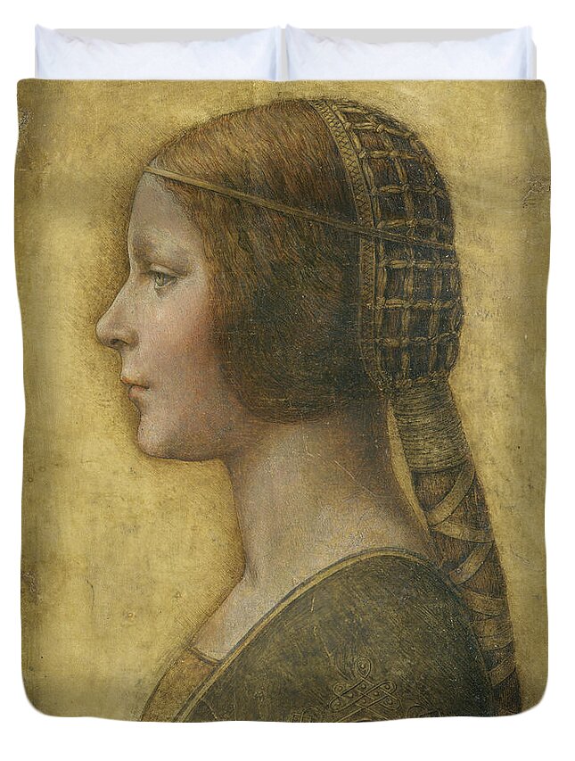 Female; Portrait; Plait; Hairstyle; Drawing; Renaissance; Leonardo Duvet Cover featuring the painting Profile of a Young Fiancee by Leonardo Da Vinci