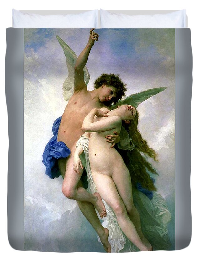 William Adolphe Bourguereau Duvet Cover featuring the painting Psyche et LAmour by William Adolphe Bouguereau