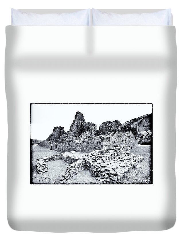 Sherry Day Duvet Cover featuring the photograph Pueblo Bonito in Black by Ghostwinds Photography