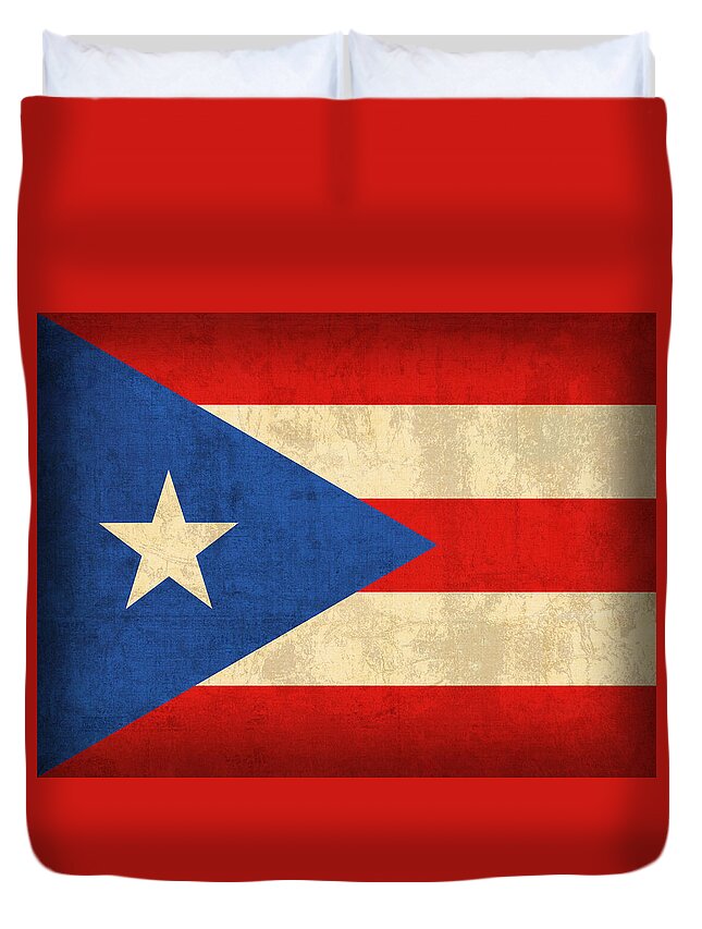 Puerto Duvet Cover featuring the mixed media Puerto Rico Flag Vintage Distressed Finish by Design Turnpike