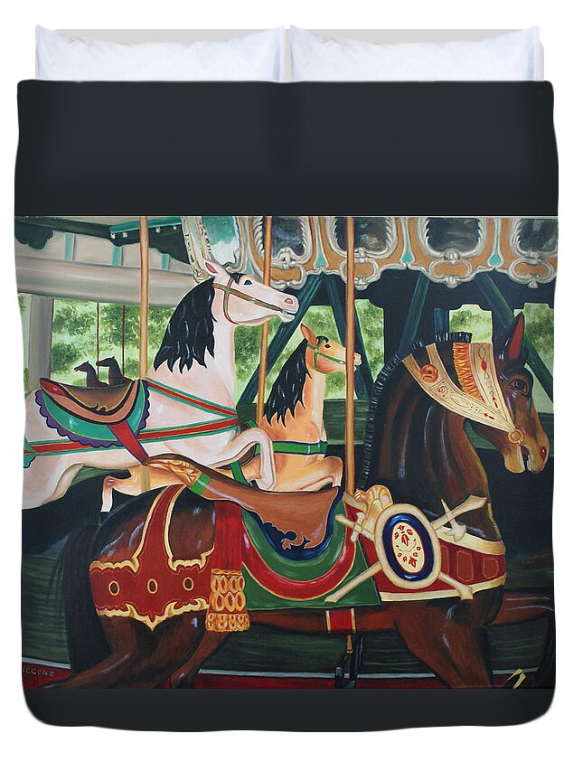 Carousel Duvet Cover featuring the painting Pullen Park Carousel by Jill Ciccone Pike