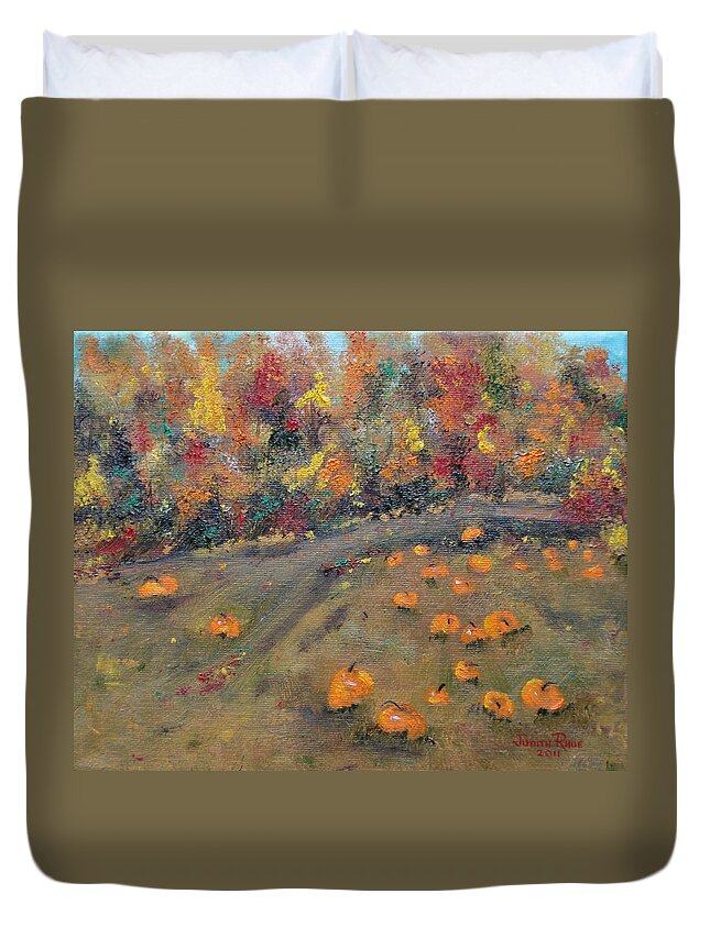Pumpkins Duvet Cover featuring the painting Pumpkin Field by Judith Rhue