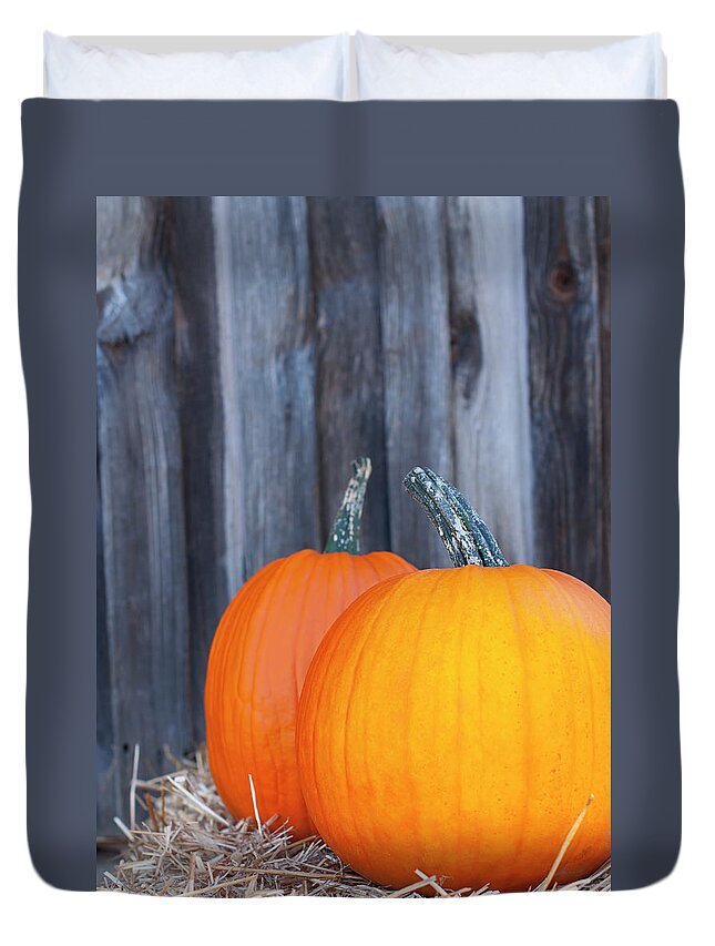 Gourd Duvet Cover featuring the photograph Pumpkins by Rudisill