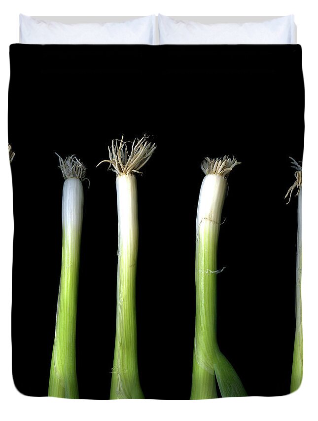 Five Objects Duvet Cover featuring the photograph Punk Spring Onions by Photograph By Magda Indigo