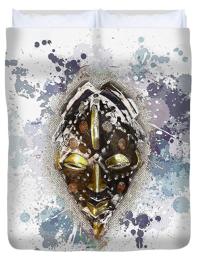 'treasures Of Africa' Collection By Serge Averbukh Duvet Cover featuring the digital art Punu Prosperity Mask by Serge Averbukh